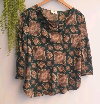 Blusa Top Noa Noa Para Mujer Manga 3/4 Capucha Cuello Verde Multi Patrón Talla 38 En muy buena condición Foto 1 de 4