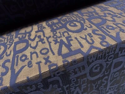Burnout Lace Mesh Net Fabric, Per Metre - Letters & Symbols Design - Navy Blue - Image 1 of 3
