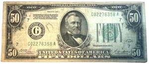 1934 A $50  FEDERAL RESERVE NOTE CHICAGO G02276358A - Picture 1 of 2