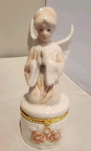 Scatola portagioie angelo porcellana vintage alta 5" - Foto 1 di 6