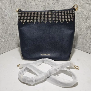 Michael Kors Navy Hayes Lg Bucket Bag Studded Satchel Crossbody Adjustable Strap - Bild 1 von 16