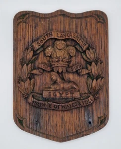 WW1 Hand Carved Wooden Regimental Plaque - South Lancashire Prince of Wales Vols - Picture 1 of 9