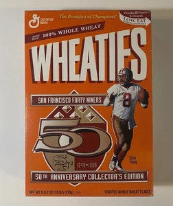 Wheaties 50th Anniversary Cereal Box Steve Young San Francisco 49ers 1946-1996 - Picture 1 of 8