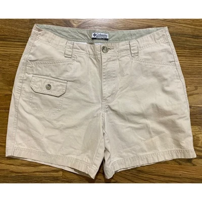 Columbia 女式短裤 8 码卡其色 100% 棉 5.5 英寸内缝斜纹布棕褐色 — 第 1/4 张图片