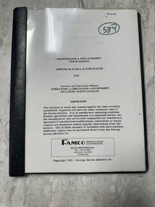Original Gorton 8 1/2 Mill & Duplicator  Maintenance and Replacement Manual - Foto 1 di 4