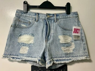 Juicy by Juicy Couture Denim Shorts Distressed Size 29 UK 8 New With Tags - Image 1 of 4