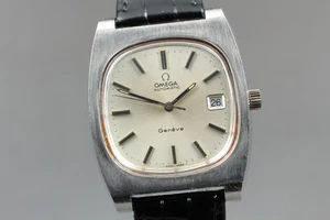 Vintage 1970s Omega Geneve cal.1012 166 0190 Date Square AT 37mm Men's watch - Picture 1 of 12