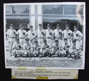 Foto del equipo de béisbol Willoughby Merchants 1953 con efímero - Willoughby, Ohio - Imagen 1 de 8