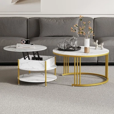 2er Set Couchtisch Kaffeetisch Beistelltisch Rund Sofatisch Wohnzimmer Tisch DE - Bild 1 von 4