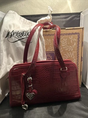 Red Brighton Alesha Pebbled Crock Embossed Leather Shoulder Bag Tote Purse $230 - Image 1 of 4