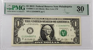 $1 Bill Fancy Serial Number PMG 30 🪜 Ladder Run of 6 - 123456 - C 12345607 E - Picture 1 of 4