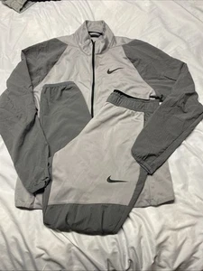 Nike Mens Large Gray Joggers Dri-Fit Full Zip Jacket Sweatpants Tracksuit - Picture 1 of 20