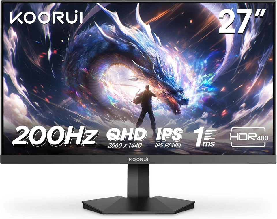 Monitor para juegos KOORUI 27 pulgadas, QHD 2560x1440p, 200 Hz, 1 ms rápido IPS, HDR400,...  - Imagen 1 de 4