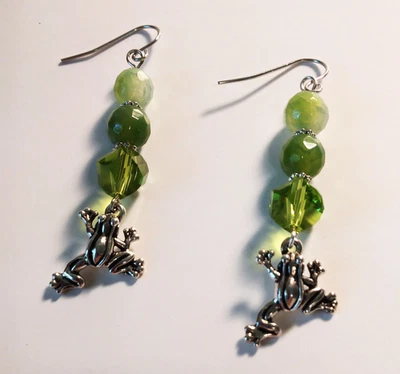 Висячие серьги-лягушки зеленый агат кристалл природа лесной ботанический день рождения США - Изображение 1 из 3