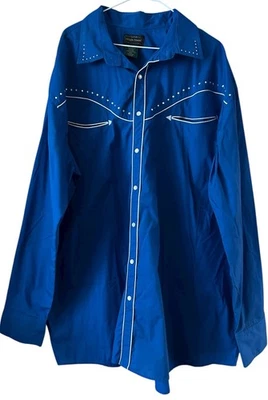 VTG High Noon Western Shirt Men's 3XL Blue Rhinestone Embroidery Pearl Snap - Image 1 of 4