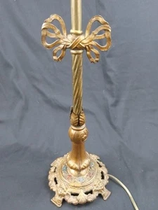 Antike Kunsthandwerk Tischlampe Bronze Finish Band Schleife - Bild 1 von 8