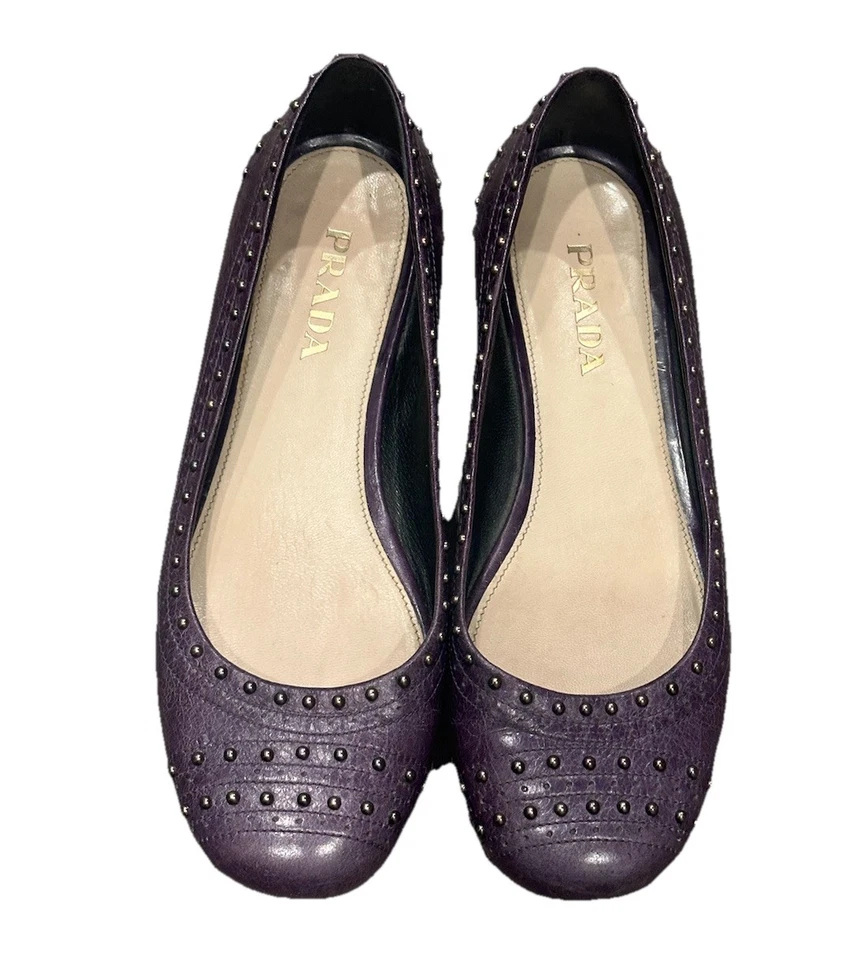 PRADA Milano Violet Leather, Studded Style Flats, Ballet 35 /Sz 5 US   in Italy - Image 1 of 4