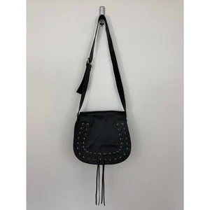 Violetta Pebbled Leather Crossbody Saddle Bag Black Boho Chic Adjustable Strap - Picture 1 of 10
