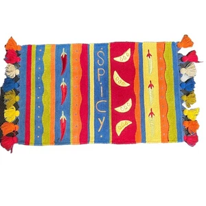 Multicolor Preowned Chilies Lemon Slices Striped 33" x 20" Area Rug with Tassels - Picture 1 of 10