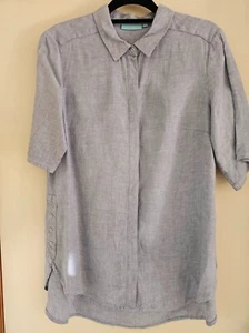 Blue Illusion Shirt Size L Women's Blue 100% Linen Top Side Buttons Collar-VGC - Picture 1 of 5