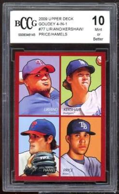 Cartão Liriano/Preço/Hamels/Clayton Kershaw 2009 UD Goudey 4 em 1 BGS BCCG 10 - Imagem 1 de 2