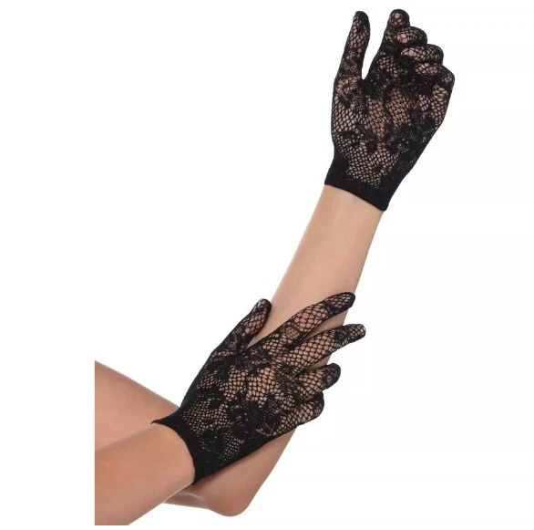 Guantes Florales de Rejilla - Negros - Años 80 - Accesorio de Disfraz - Talla Única Foto 1 de 1
