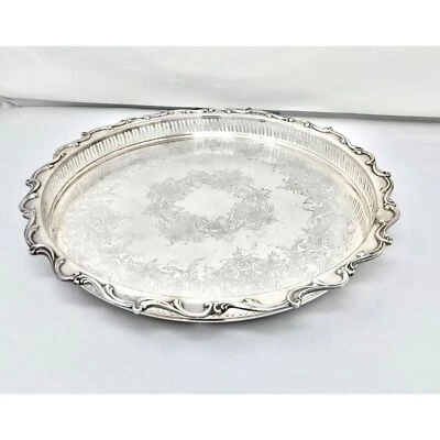 Webster Wilcox IS Joanne 15" Silverplate Chased Footed Waiter Tray 7272G - Image 1 of 4