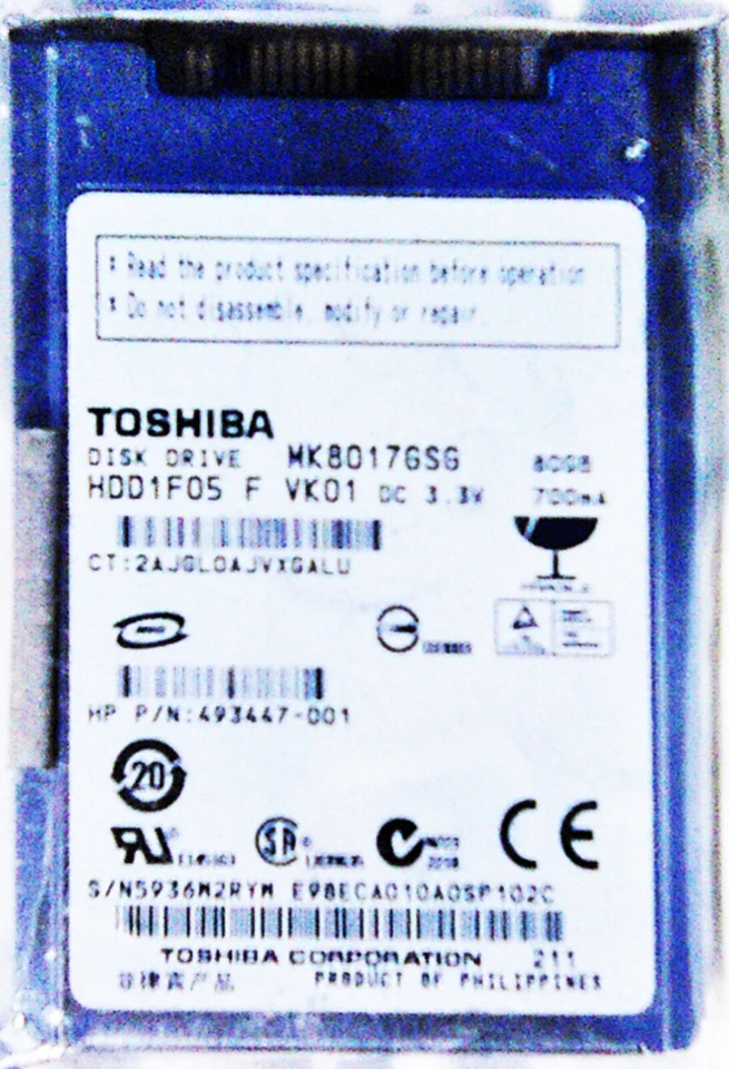 NEW TOSHIBA 1.8" 80GB HDD1F05 SATA DISK DRIVE - MK8017GSG - Image 1 of 1