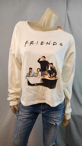 Friends TV Show Ivory Long Slv Round Neck Crop Top Blouse Shirt NEW X XLARGE - Picture 1 of 6