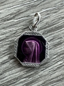 Médaille religieuse Ancienne " Sainte Vierge " - Argent Emaille - Bild 1 von 2