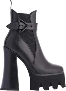 Women's UK 4 Buckle Strap Platform Ankle Boots Thick High Heel Elastic - Picture 1 of 7