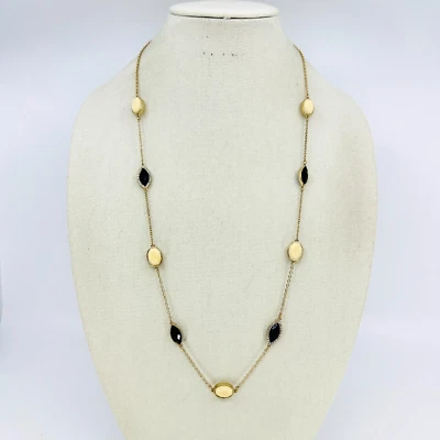 Estação de colar Banana Republic preto creme esmalte cristal joia tom dourado - Imagem 1 de 4