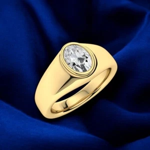 Mens 14K Yellow Gold Engagement Ring Oval Lab Grown Diamond 0.70 Ct 7.5 MM Band - Picture 1 of 9