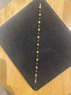 14K YELLOW GOLD & PERIDOT W/SEMI PRECIOUS GEMSTONE TENNIS BRACELET MEXICO 4.62 G - Image 1 of 4