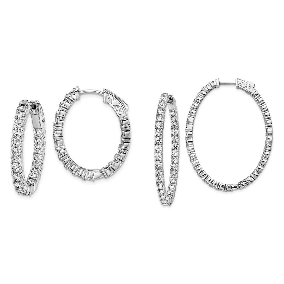 Argento Sterling 3mm Zirconia Cubica IN & Fuori Ovale Con Cerchio Orecchini 27mm - Immagine 1 di 1