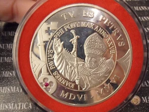 VATIKAN MEDAILLE SILBER 56 mm 76 gr TU ES PETRUS MIT RUBIN COD. 3848/SC.5 - Bild 1 von 6