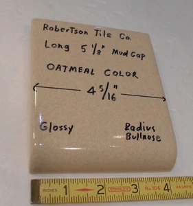 1 pc. Radius Long Bullnose: Oatmeal Glossy Ceramic Tile by Robertson 4-5/16" - Picture 1 of 15