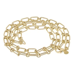 Italian 14k Yellow Gold Hollow Paper Clip Chain Necklace Available in 18"-24" - Picture 1 of 5