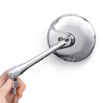 Retro round polished chrome mirrors convex adjustable for custom motorcycle - Image 1 of 4