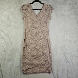 Scarlett Party funkelndes Abendkleid Spitze & Pailletten taupe Größe 4 gebraucht, in einwandfreiem Zustand - Bild 1 von 15