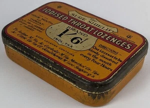 Vintage Sure Shield Iodized Throat Lozenges Advertising Tin, c 1950's - Picture 1 of 3