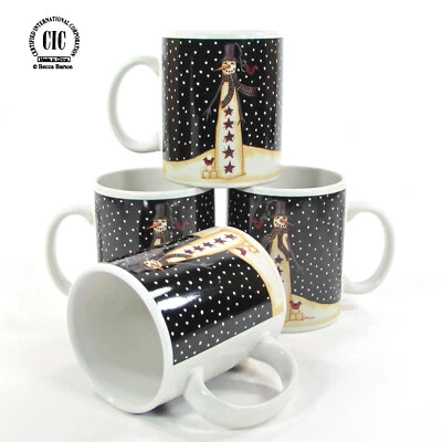 Juego de tazas certificado International Midnight Snowman 12 oz arte popular Becca Barton Foto 1 de 4