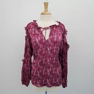 Ophelia Roe Womens Pink Ruffle Keyhole Neck Blouse Top Size XL Long Sleeve - Picture 1 of 15