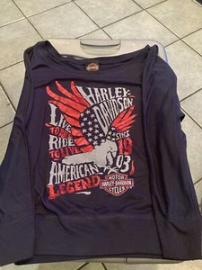 HARLEY DAVIDSON MOTORCYCLES WOMEN'S BLACK LONG SLEEVE WINGED WHEEL SHIRT SIZE M - Picture 1 of 5