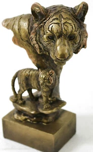 Cold Cast Bronze Tiger Brothers Home Office Decoration Decor Sculpture Statue - Picture 1 of 4