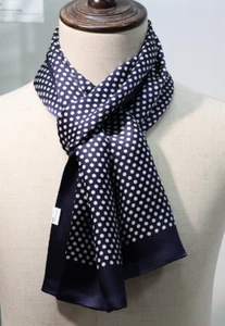 100% Silk  men women Scarf satin neckerchief Wrap Polka Dot blue navy MY116-17 - Picture 1 of 4