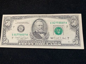 1990 INKING ERROR $50 NOTE- REVERSE PRINTED ABOVE GRANTS HEAD - Picture 1 of 3
