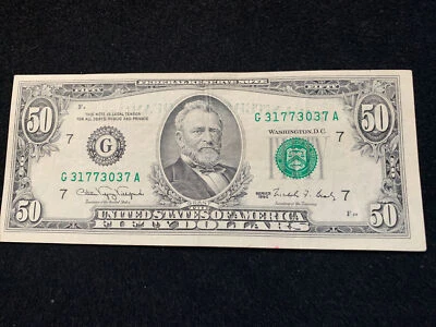1990 INKING ERROR $50 NOTE- REVERSE PRINTED ABOVE GRANTS HEAD - Image 1 of 3