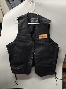 Dream Apparel Leather Riding Vest Biker Conceal Carry Lace Up Sides Sz 54 Black - Picture 1 of 18