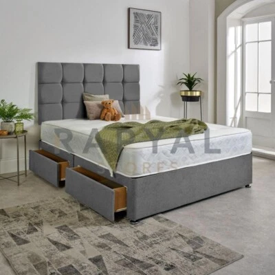 PLUSH DIVAN BED SET WITH MEMORY MATTRESS AND HEADBOARD 3FT 4FT 4FT6 5FT 6FT - Image 1 of 4